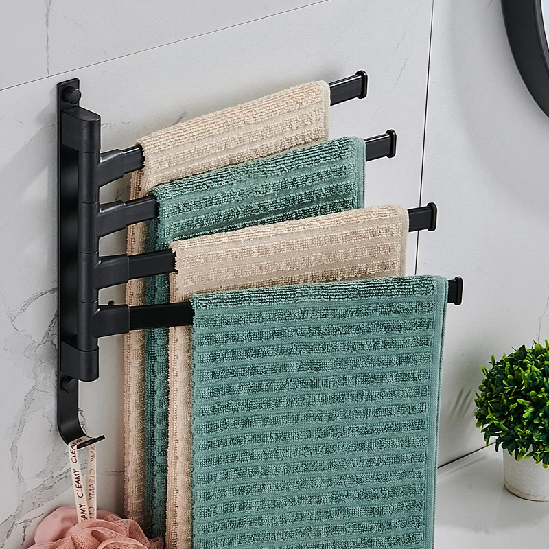 KNOKLOCK Aluminum alloy 4-bar towel rack rotates 180 degrees Bathroom shelf moisture-proof rust-proof nail-free installation
