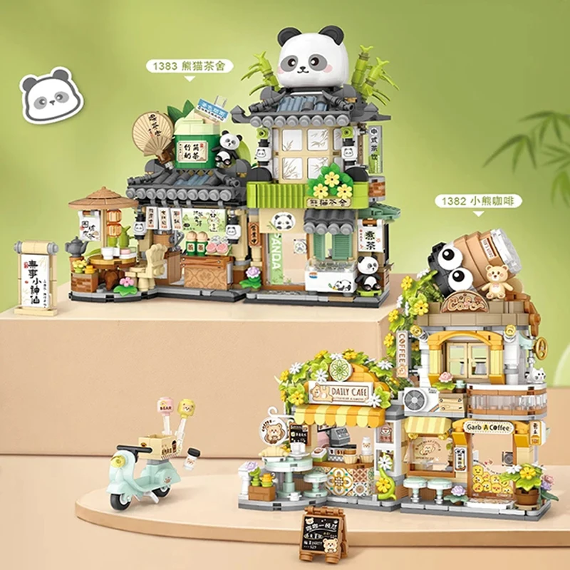 Creative Mini city streetscape Architectural decoration Food and Drink shop Campervan Folding blocks Children's Christmas gift 4