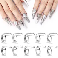 10x Fingernail Rings Halal Nail Rings Set Non Tarnish,Removable,Girl,Size Adjustable for Press on Nails Daily Wear No Glue 1
