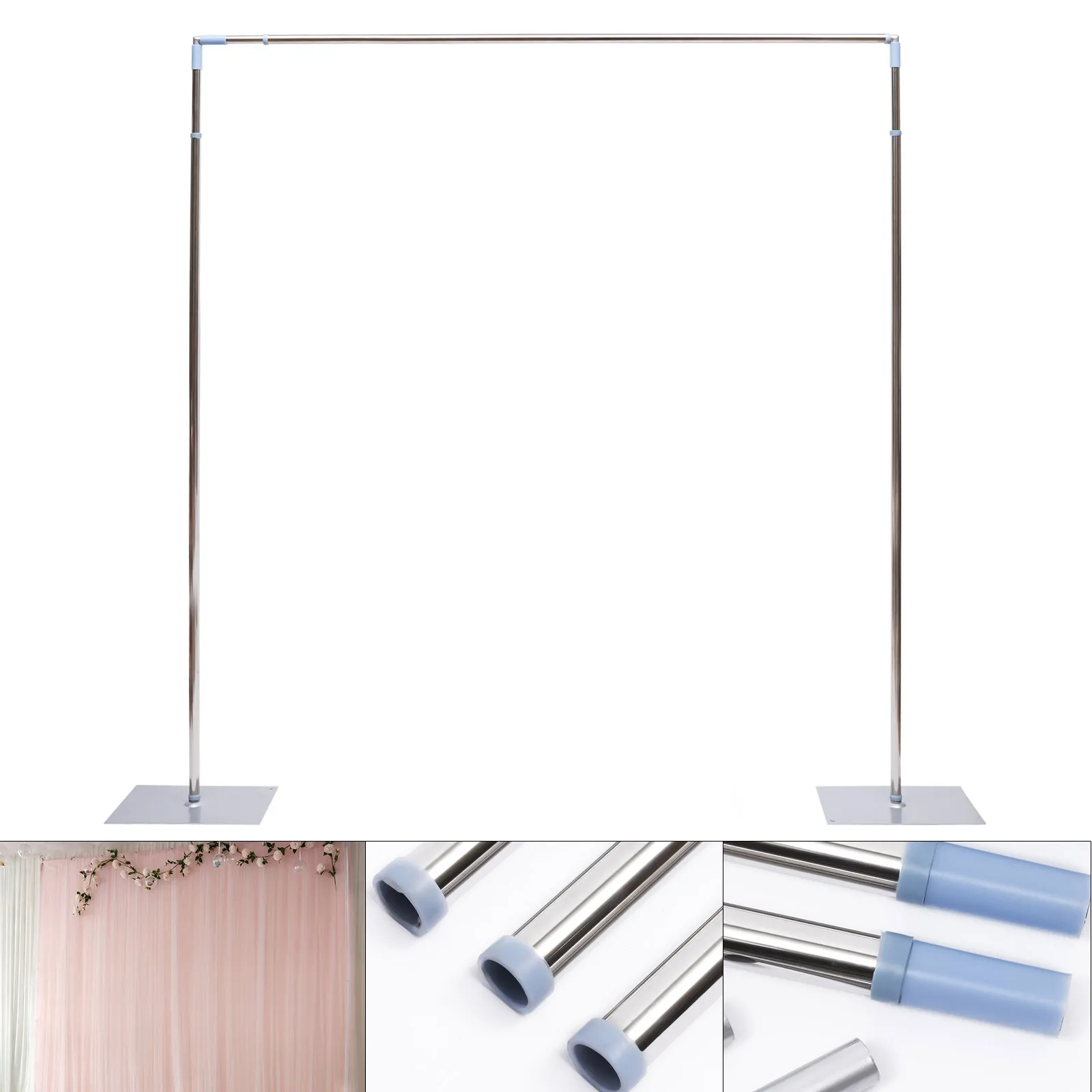 Professional Backdrop Stand 10ft Silver Portable Drape Background Support Telescopic Poles Stand for Event Party Photography