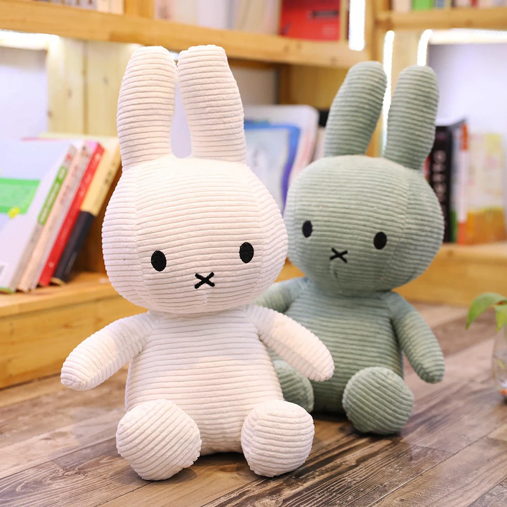 Kawaii Miffy Corduroy Striped Plush Doll Sitting Posture Home Decoration Fun Toy Girl Gift