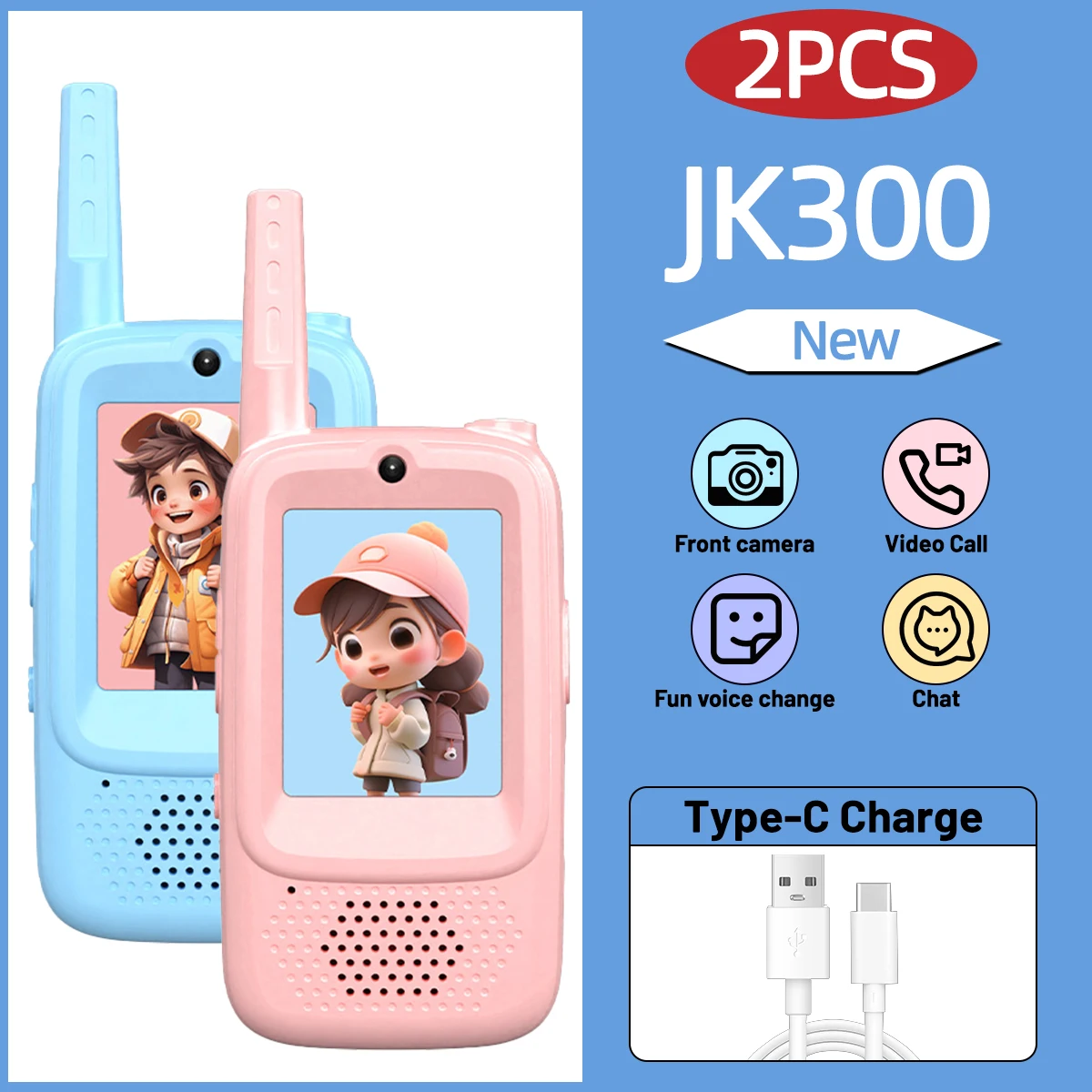 AIRITON Kid Walkie Talkie HD Sound with Selfie Photo & Emoticons - Children's Video Gift Set, 2PCS