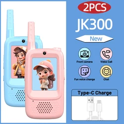 AIRITON Kid Walkie Talkie HD Sound with Selfie Photo & Emoticons - Children's Video Gift Set, 2PCS - USB Plug (JK300 2PCS B - Pink)