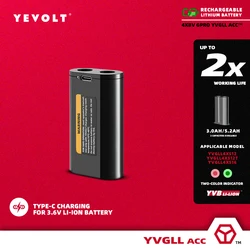 YEVOLT YVB-Series 3000mAh/5200mAh 3.6V Rechargeable Li-ion Battery Type-C Cable YVGLL4XS12/YVGLL4XS12T/YVGLL4XS16 Laser Level