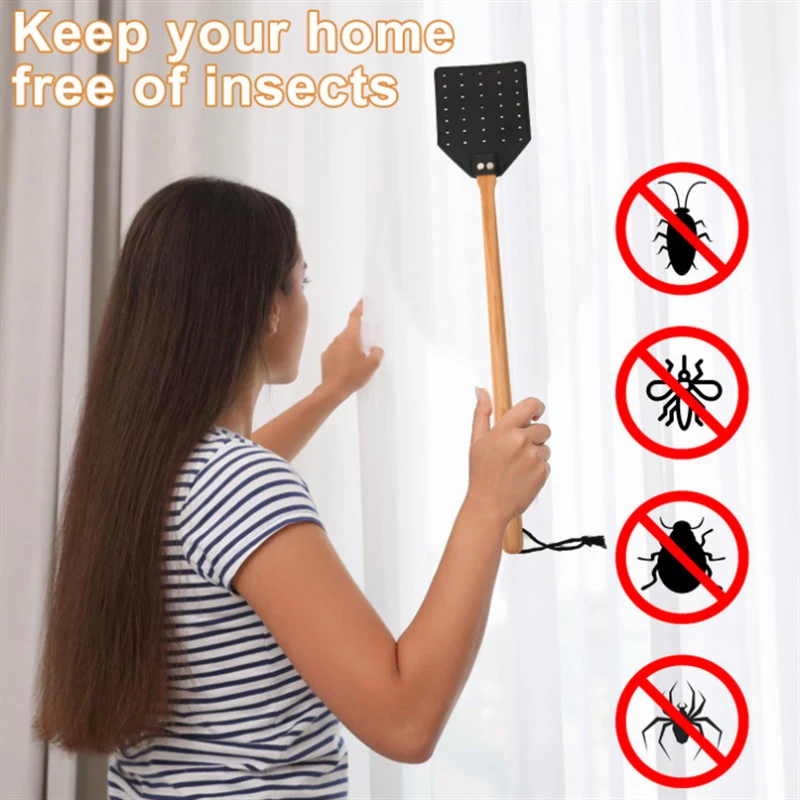 Leather Fly Swatter Long Handle Home Handheld Fly Swatter Ergonomic Handle Durable Outdoor Portable