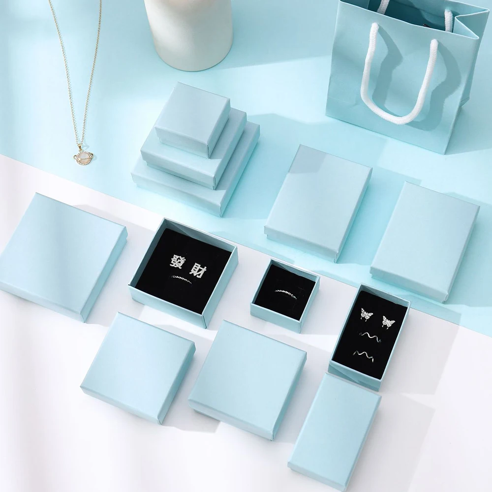 24pcs Jewelry Box Light Blue Paper Storage Gift Box for Ring Earring Pendant Bracelet Protection Wedding Valentine‘s Day Present
