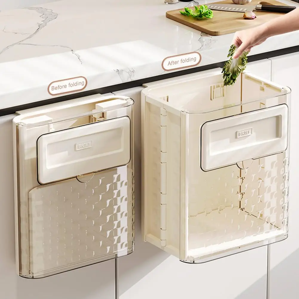 

Foldable Trash Capacity Foldable Hanging Trash Transparent Kitchen Food Waste Bin for Wall Mounted Storage Garbage Container