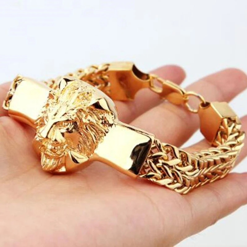 Pulsera de cadena trenzada de acero inoxidable para hombre, brazalete de cabeza de león dominante, joyería de moda de Hip-Hop