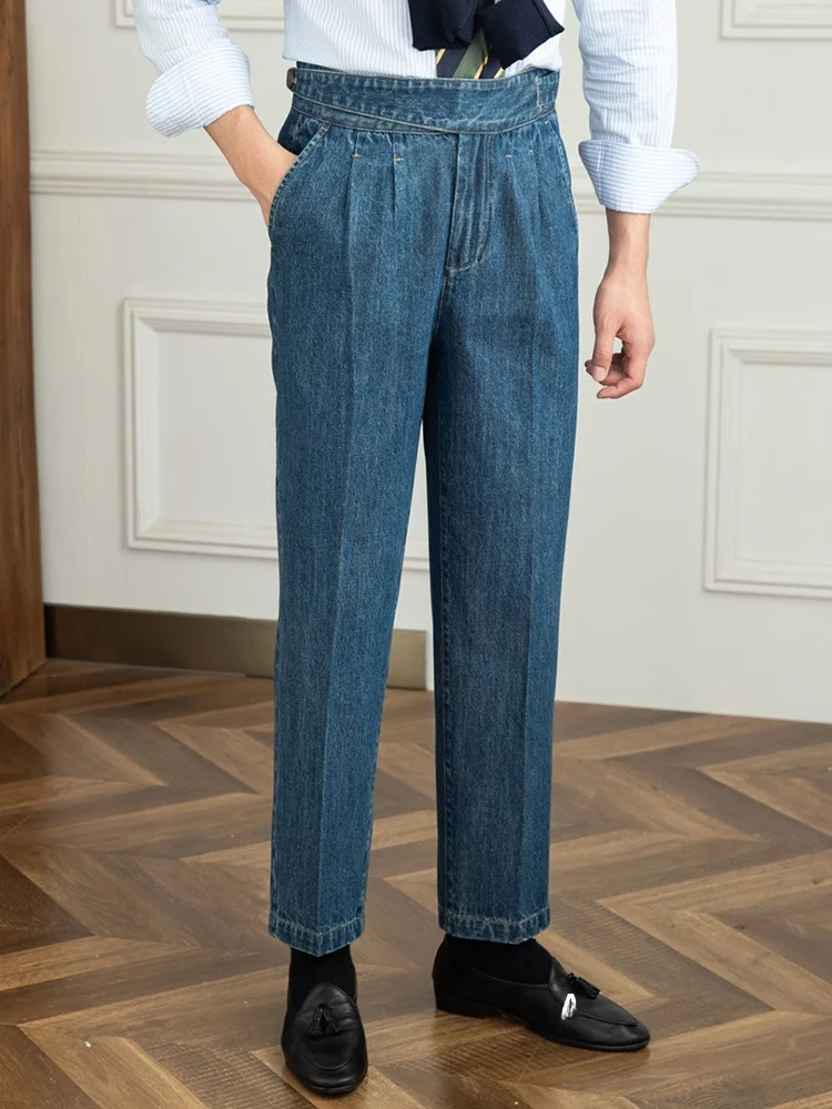 미스터 Deer Tee 남성 캐주얼 스트레이트 레그 청바지 하이 웨이스트 코튼 폴리에스테르 블렌드 내마모성 청소년 패션 워터 워시