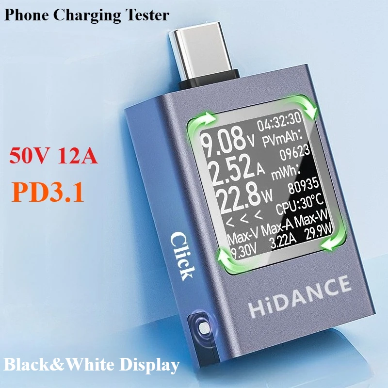 13 in 1 DC 4.5-50V 0-12A 다기능 디지털 디스플레이 DC 전압 전류계 전력계 Type-c 휴대폰 충전 PD3.1 테스터