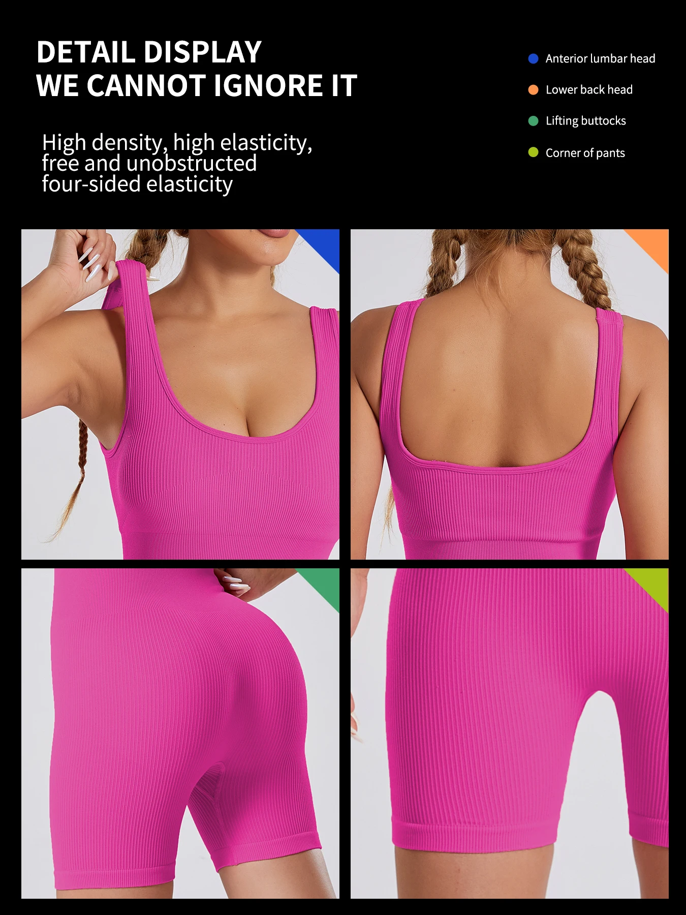 Women's sexy threaded yoga suit jumpsuit sleeveless high elasticity quick drying breathable jumpsuit shorts push up sportswear 5