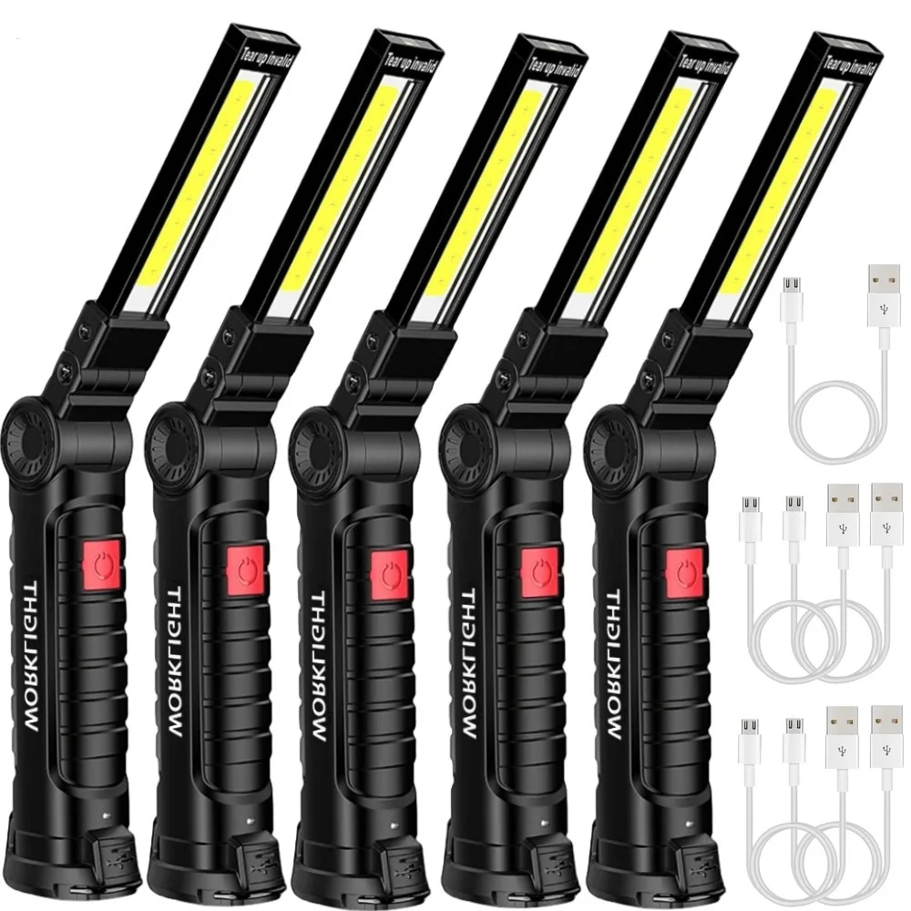 Portable COB LED Flashlight USB Rechargeable Work Light Magnetic Lanterna Hanging Lamp with Built-in Battery Camping Torch