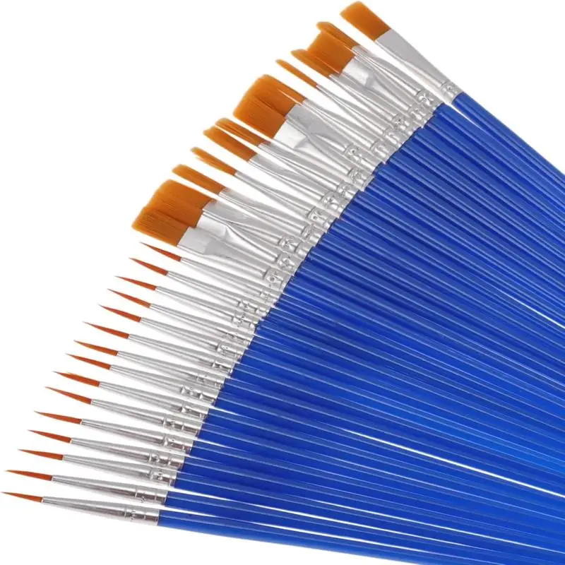 6/12개 어린이용 안전 페인트 붓 세트 ? 아크릴, 수채화, 템페라 페인팅을 위한 평면형, 원형형, 뾰족형 팁