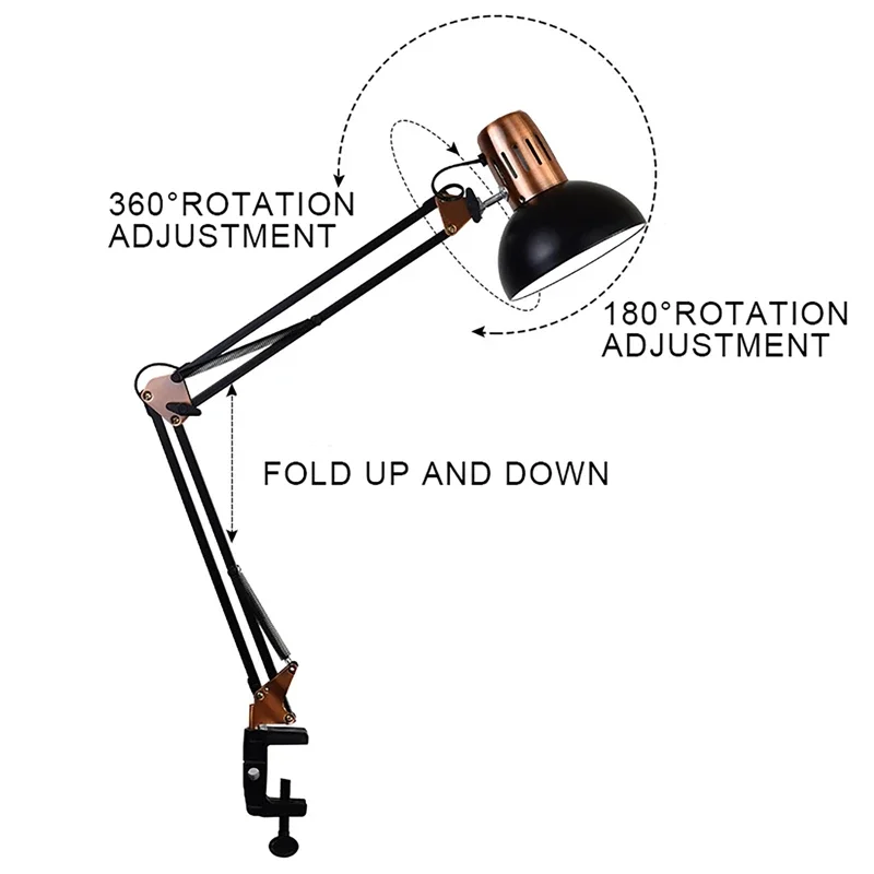 Metal Long Arm Folding Clip Mounted Reading Lamp Vintage Desk Nail Manicure Table Fill Light for Writing Study Light Fixture images - 6