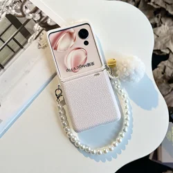 Luxury Faux Leather Flip Case with Bracelet - Shockproof Protective Cover for Magic V Flip (WHITE)