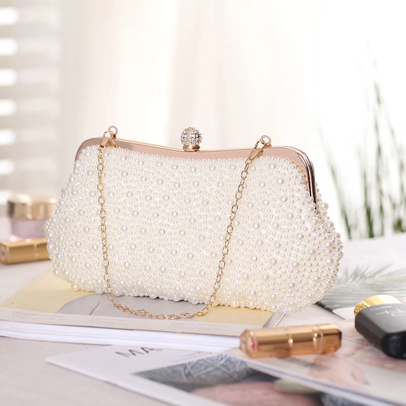 Women's Elegant Beaded Coral Handbag Retro Frame Bag Luxury Clutch Bag Evening Party Pearl Purses Fashion Glitter Hand Bag diy metal retro purse frame kiss clasp lock for clutch bag handbag accessories pearl head knurling semicircle bag hardware