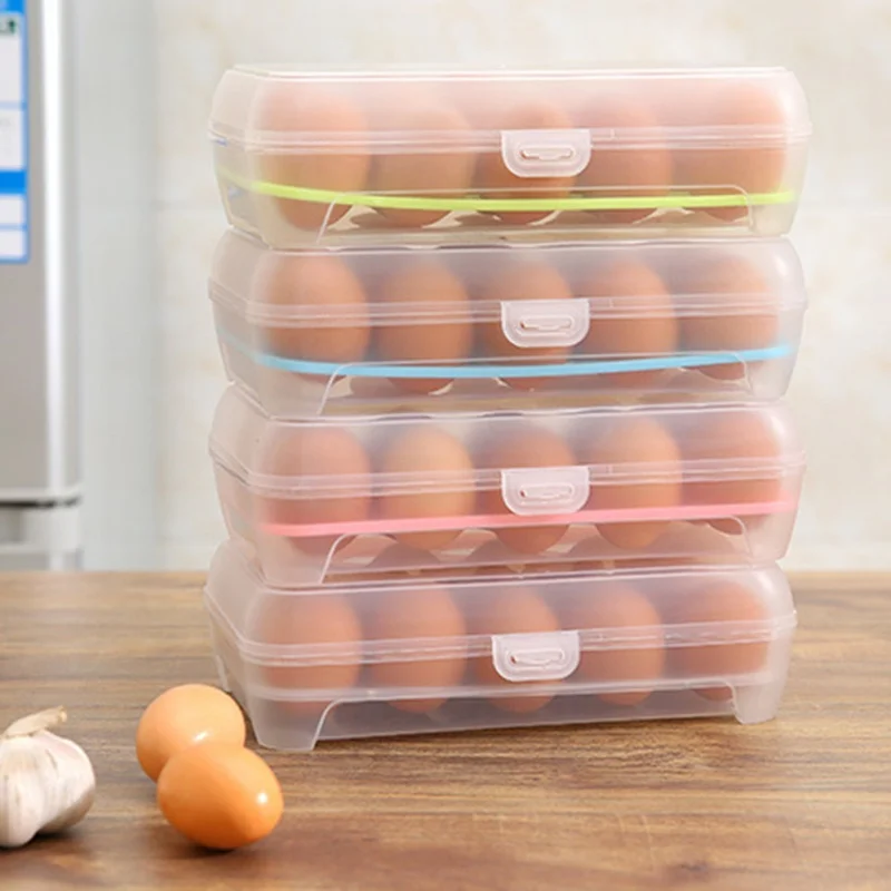 

15 Grid Egg Storage Box Eggs Tray with Lid Drawer Refrigerator Egg Storage Box Egg Rack Plastic Egg Tray Kitchen Food Container