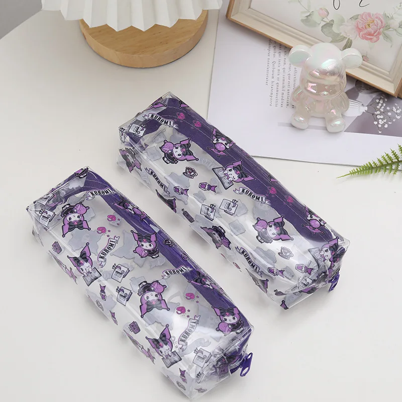 Kawaii Sanrio Kuromi Double Layer High Capacity Transparent Stationery Case Student Protable Pencil Case Storage Bag Cute Gift