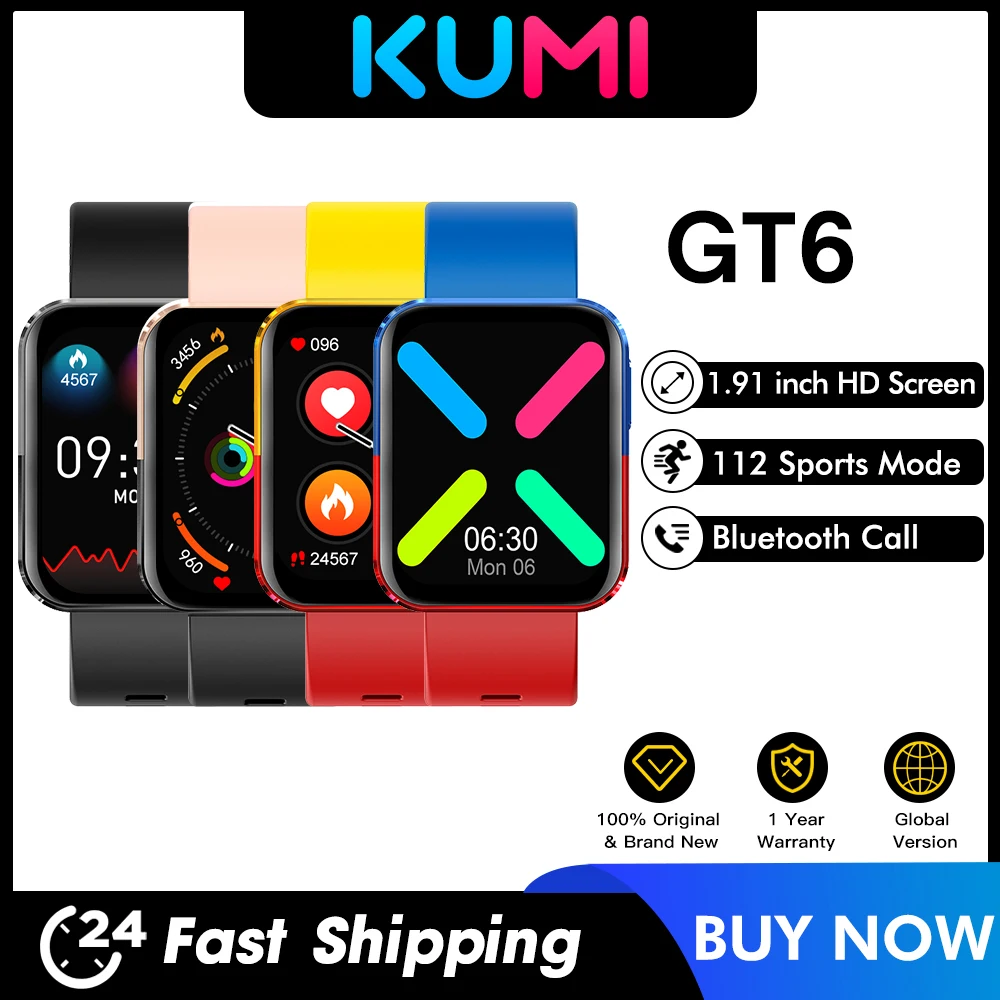 Nuovo Kumi Gt6 Smart Watch Bicolore 1.72 "Sport Heart Rate Smart Watches Per Uomo Donna Supporto Tuya Ip68 Impermeabile