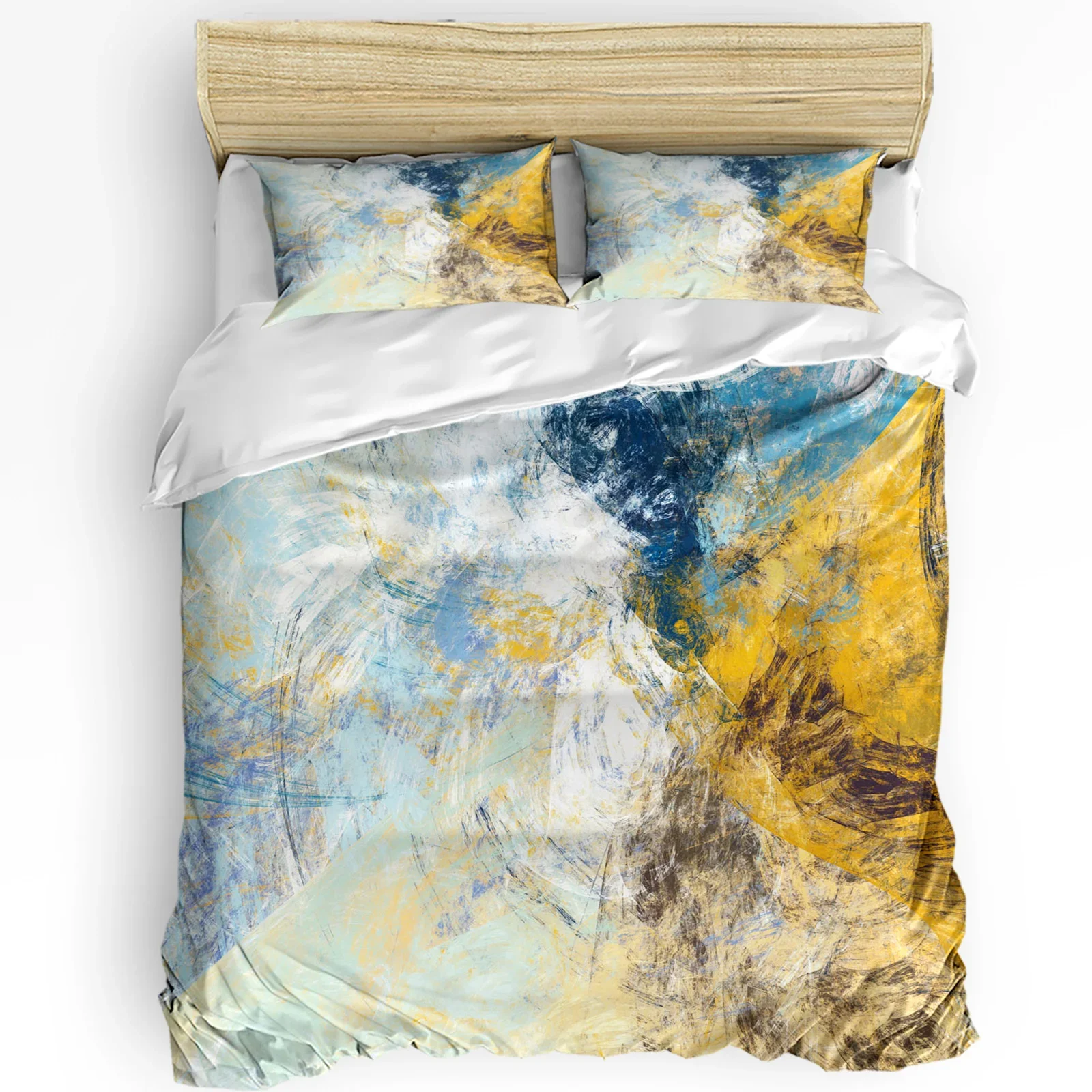 

Yellow White Watercolour Vintage 3pcs Bedding Set For Bedroom Double Bed Home Textile Duvet Cover Quilt Cover Pillowcase