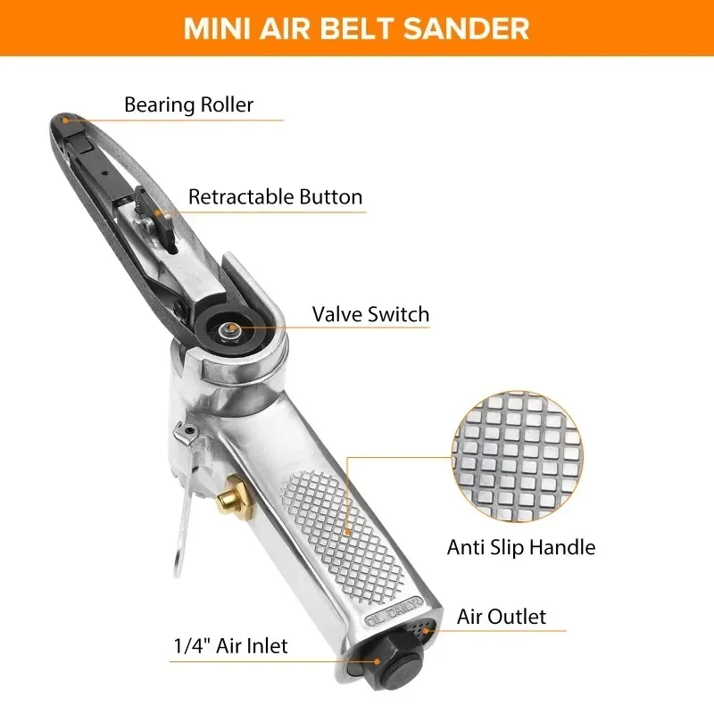 3/8" Air Belt Sander Air Angle Grinder Grinding Machine with Sanding Belts 330x10mm for Air Compressor Sanding Pneumatic Tool 3