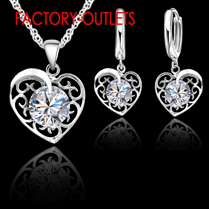 Bridal Jewelry Sets Fashion 925 Sterling Silver CZ Crystal Heart Design Female Party Engagement Compatible