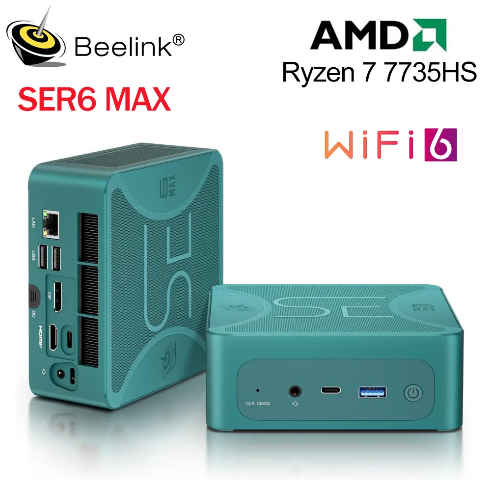 Beelink SER6 MAX Mini PC - AMD Ryzen 7 7735HS (8C/16T up to 4.75GHz), 32GB  DDR5 (4800MHz) + 500GB M.2 2280 PCIe 4.0 SSD, WiFi 6, Bluetooth 5.2, Dual  USB4, HDMI, DP