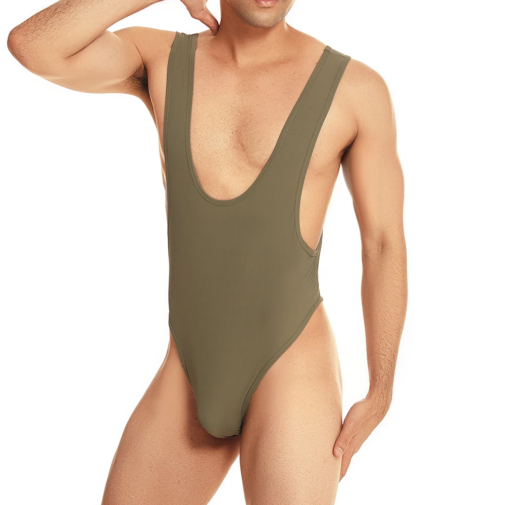 Men Bodysuits Leotard Undershirts Underwear Sexy Backless Breathable Rompers Vest Fitness Wrestling Singlet One-piece Jumpsuits