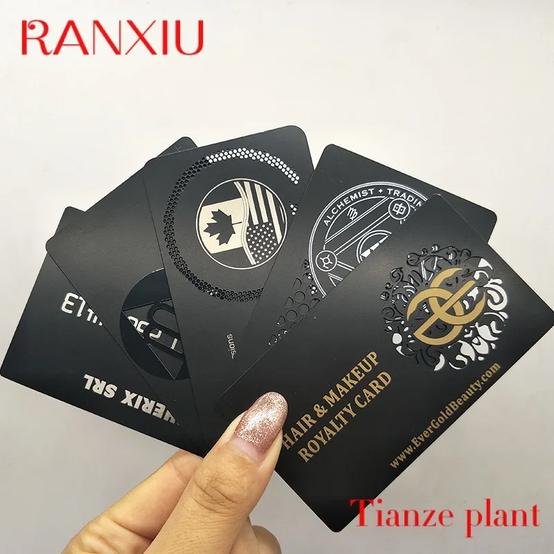 

Custom Custo stainls steel busins card laser cut att bla etal card