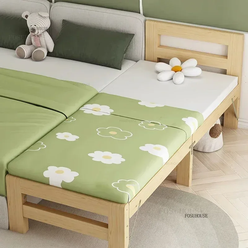 Modern Foldable Solid Wood Children's Beds Kid Bed with Guardrails Extended Bed Simple Bedside for Adults Home Furniture