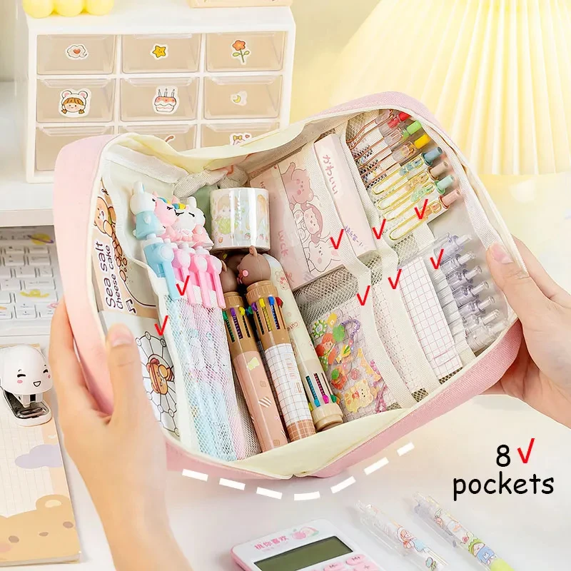 Kawaii 대용량 연필 케이스 여아용 대용량 가방 파우치 박스, 일본 한국 학교 사무용품, 2 개