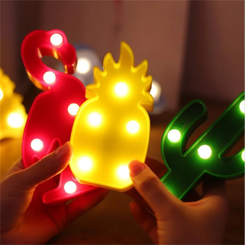 

Cute Flamingo Unicorn LED Night Lights Marquee Sign Pineapple Cactus Star Luminary Wall Lamp Cartoon Animal Decor Lighting Gifts