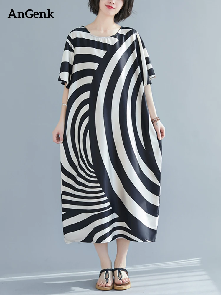 

Платье женское атласное в винтажную полоску, повседневный Свободный Длинный Сарафан, Элегантное Длинное Черное, лето 2024