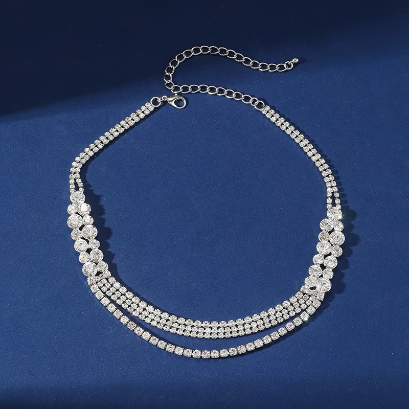Multi-Layer Rhinestone Necklace For Women Crystal Claw Chain Exaggerated Ladies Sliver Necklace Chains Wedding Party Jewelry New