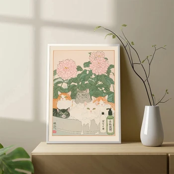 Tabby Cat in Bathtub Retro Canvas Wall Art 2