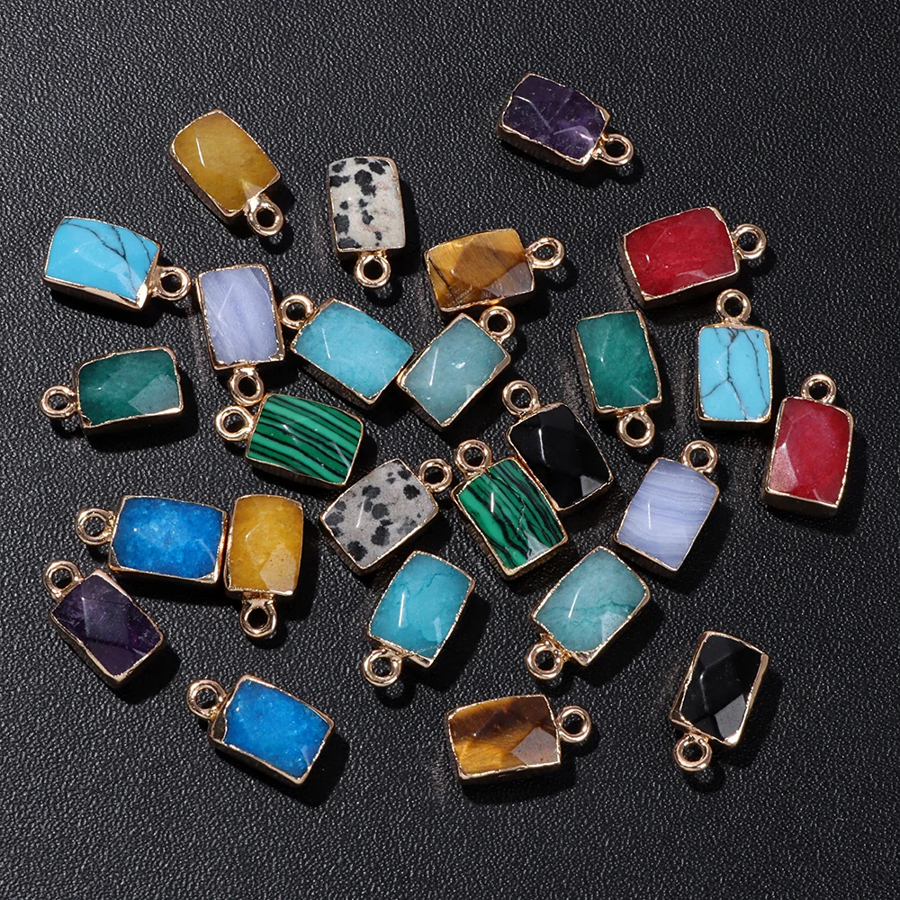 

Fashion Natural Stone Pendant 10x7mm Rectangle Shape Agat Quartzs Pendants For DIY Necklace Earrings Women Jewelry Accessories
