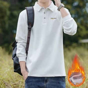 Trend-in Men's Winter Loose Warm Moisture Loose Open Button Polo Long-sleeved T-Shirt Fest Look TS3211