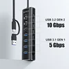 RSHTECH Powered USB Hub 7 Ports USB Extension 10Gbps USB-A and 2 USB-C Data Ports Individual On/Off Switches 12V Power Adapter 2