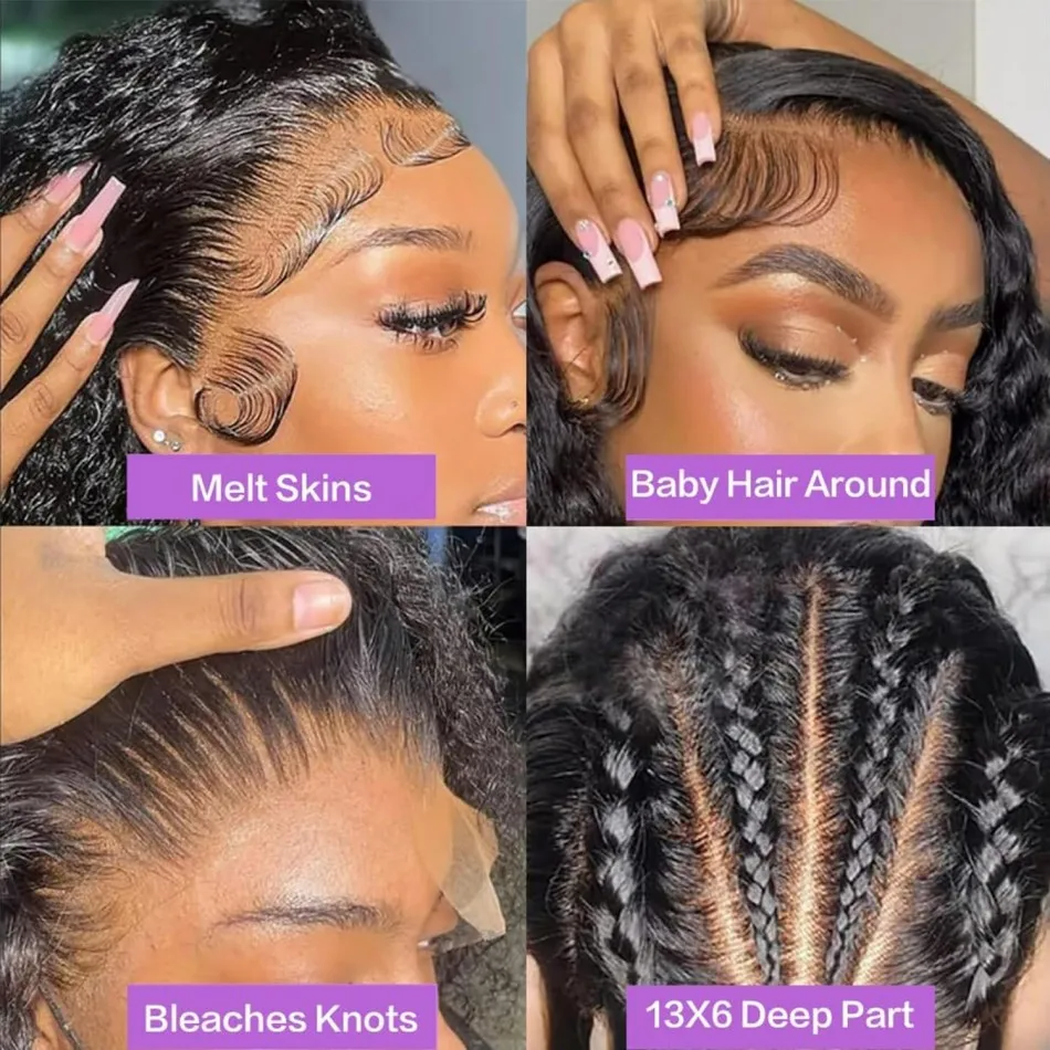 Deep Wave 13X6 Hd Lace Front Human Hair Wig 100% Human Hair 250 Density 40 Inch 13X4 Black Pre Plucked Brazilian Wigs For Women