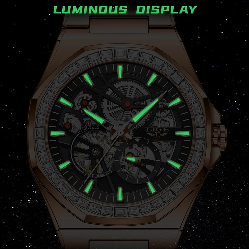 LIGE New Luxury Rose Gold Waterproof Watches For Men Casual Business Watch Men Luminous Automatic Men's Mechanical Wristwatch