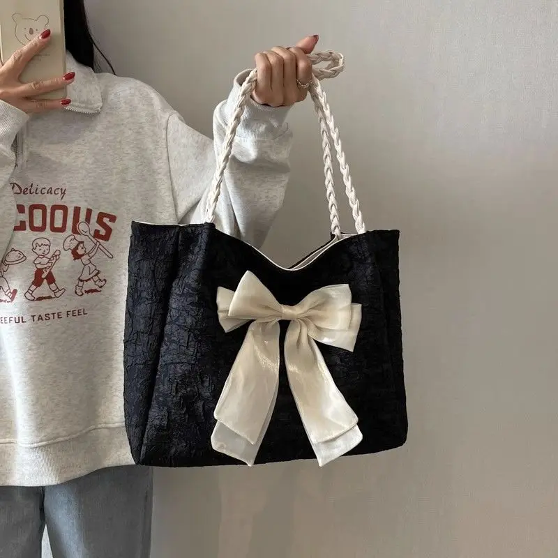 Bow Tote Bags Women School Commuter Large Capacity All-match Casual Totes Fashion Korean Girlish Gentle Handbag Female Ulzzang