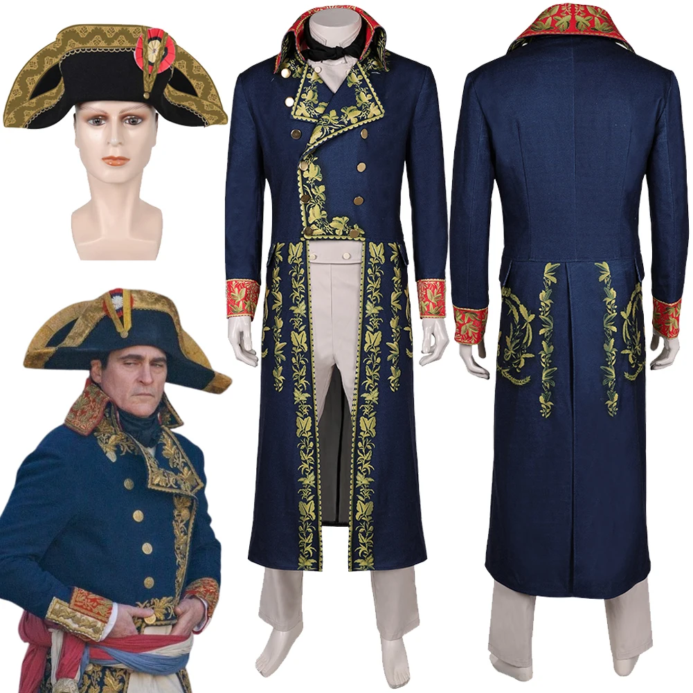 

Napoleon Cosplay Blue Printed Costume 2023 Movie Roleplay Hat Outfit Men Disguise Outfits Male Halloween Party Fantasia Suits