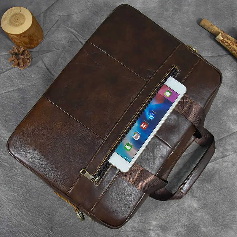 Genuine Leather Briefcase Bag for 15.6 inch laptop computer bag cowskin handbag for men male leather crossbody shoulder bag 4