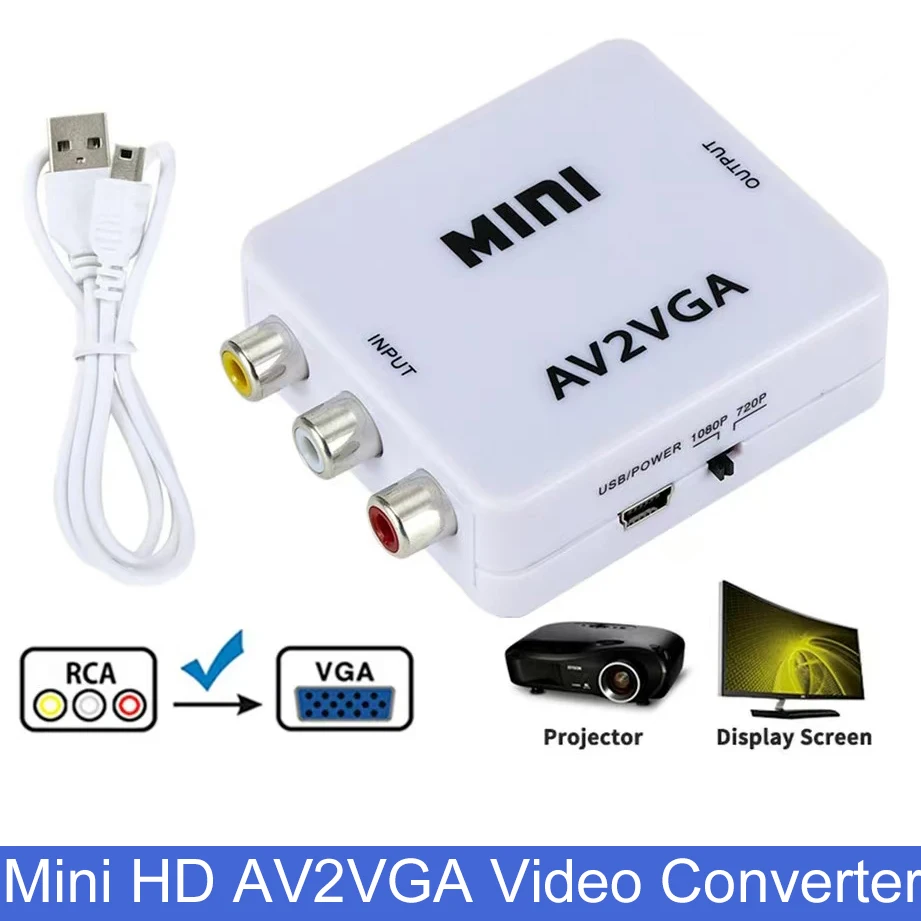 1080P Mini Video Convertor Adapter RCA AV to VGA Video Converter Conversor 3.5mm Audio AV2VGA / CVBS + Audio to PC HDTV