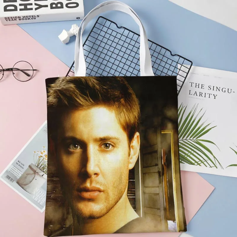 

New Lady Tote Bags Jensen Ackles Printed Fabric Eco Handbag High Capacity Shopping Office Reusable Casual Shoulder Bag 1016WJY