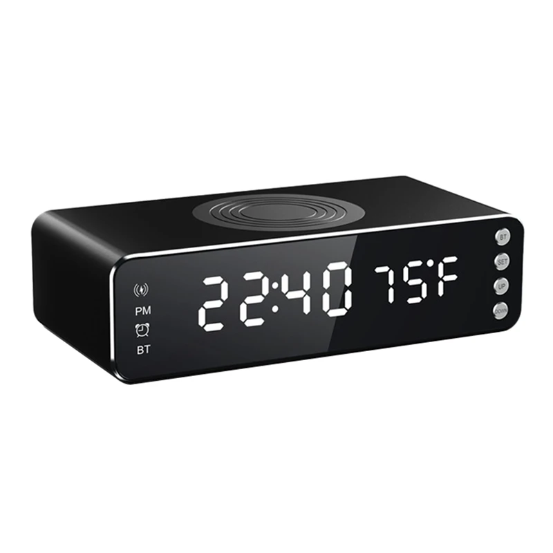 

Светодиодный Будильник с беспроводным зарядным устройством, Bluetooth-динамик 3 в 1, многофункциональные прикроватные часы, умный динамик