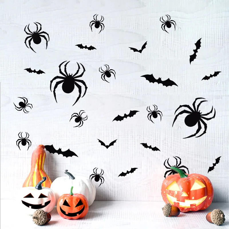 48Pcs 3D Bat Wall Sticker Black Spider Ghost Halloween Decoration for Party Home Bedroom Bar Halloween Horror Props Supplies