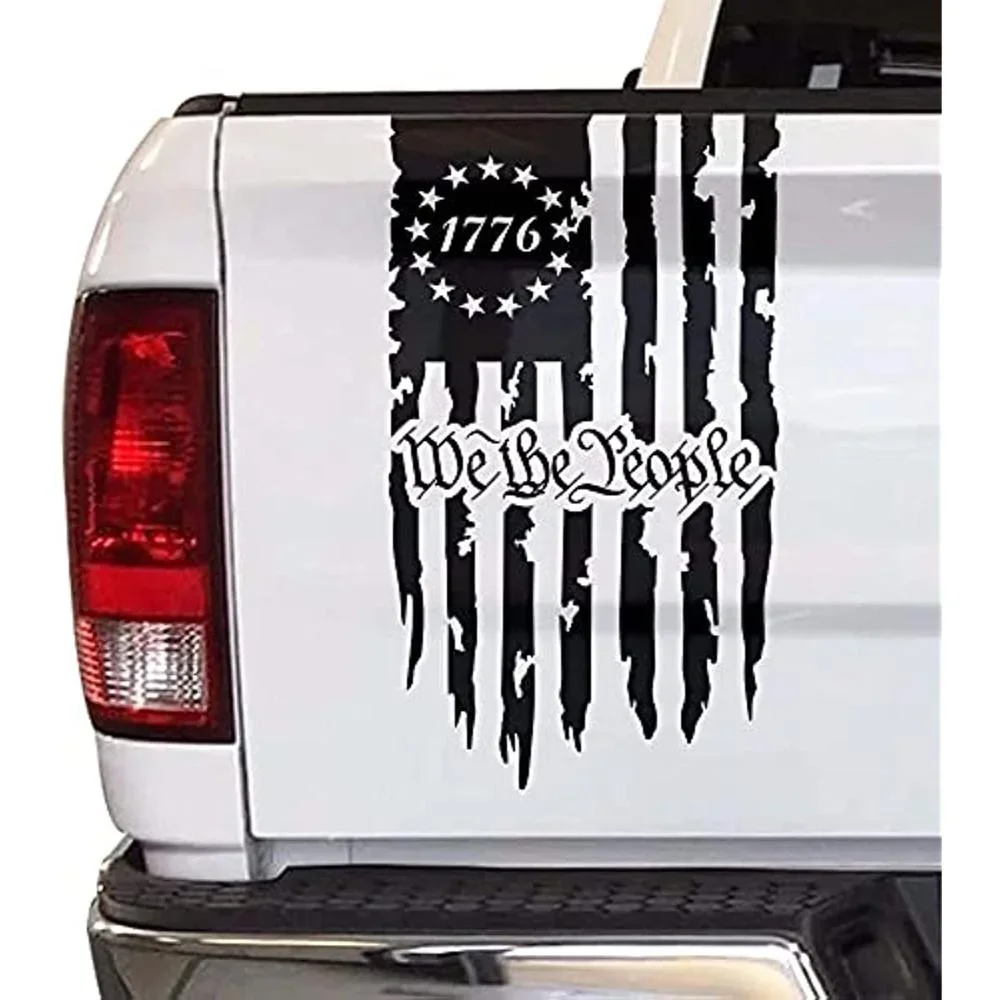 

For We The People Betsy Ross Flag 1776 Distressed American USA US Flag Truck Tailgate Vinyl Decal Preamble of The US