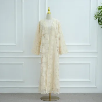 Eid Muslim Dress Beads Flower Abayas for Women Islamic Clothing Dubai Open Kimono Turkey Kaftan Jalabiya Robe Arab Caftan Gown 1