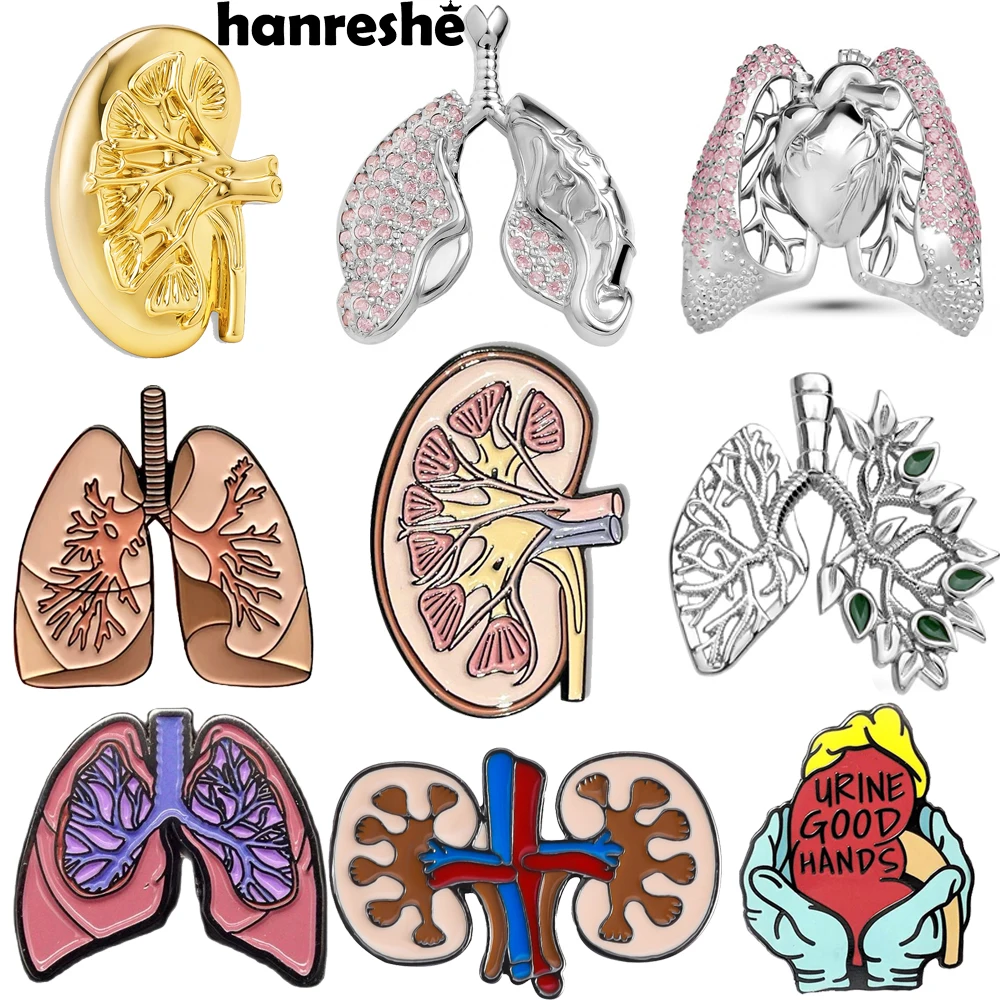 Hanreshe Medical Lung and Kidney Brooch Pin Anatomy Biology Jewelry Lapel Backpack Medicine Badge for Doctor Nurse